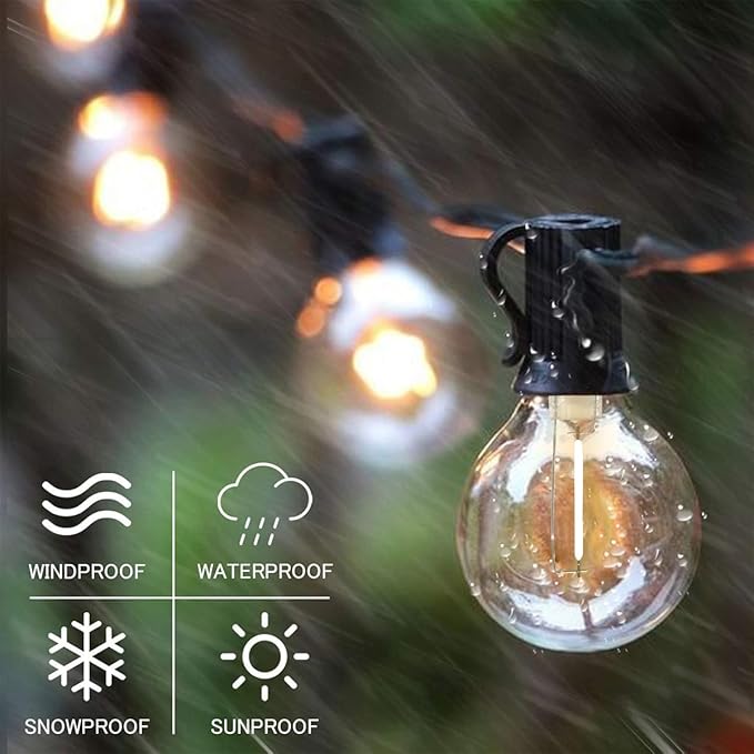 SUNTHIN Outdoor String Lights, 97FT Patio Lights with 49 G40 Shatterproof LED Bulbs(1 Spare), Waterproof Lights String for Outside Backyard, Porch, Bistro, Party, Camping, Garden Gathering