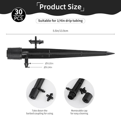 PineHaven 30 Pcs Adjustable Drip Irrigation Emitters,0-20 GPH Micro Sprinkler Head with Stakes,Sprinklers Heads 360 Degree Full Circle Water Flow for Garden,Lawn,Flower Beds Fits 1/4" Tubing ﻿