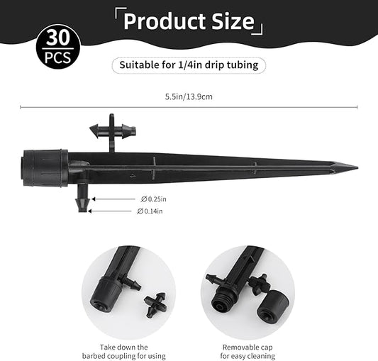 PineHaven 30 Pcs Adjustable Drip Irrigation Emitters,0-20 GPH Micro Sprinkler Head with Stakes,Sprinklers Heads 360 Degree Full Circle Water Flow for Garden,Lawn,Flower Beds Fits 1/4" Tubing ﻿