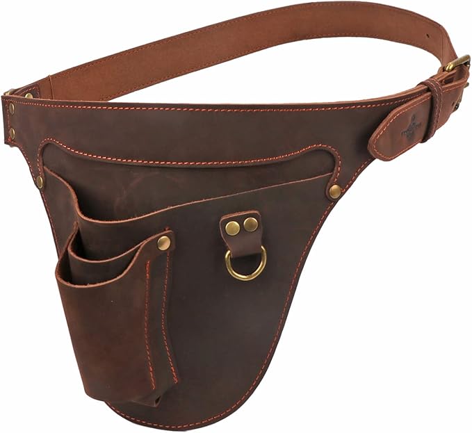 Tourbon Genuine Leather Florist Tool Belt Bag Gardener Farmer Tools Holster Waist Pouch Electrician Carpenter Organizer Kit 3 Pockets (Brown, 42 inches)