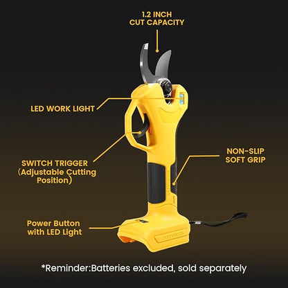 Brushless Electric Pruning Shears Compatible with DeWalt 20V Battery, Cordless Power Pruners for Gardening with LCD Display, 2 Adjustable Cutting, 1.2“ Electric Scissors for Tree Trimming (NO Battery)