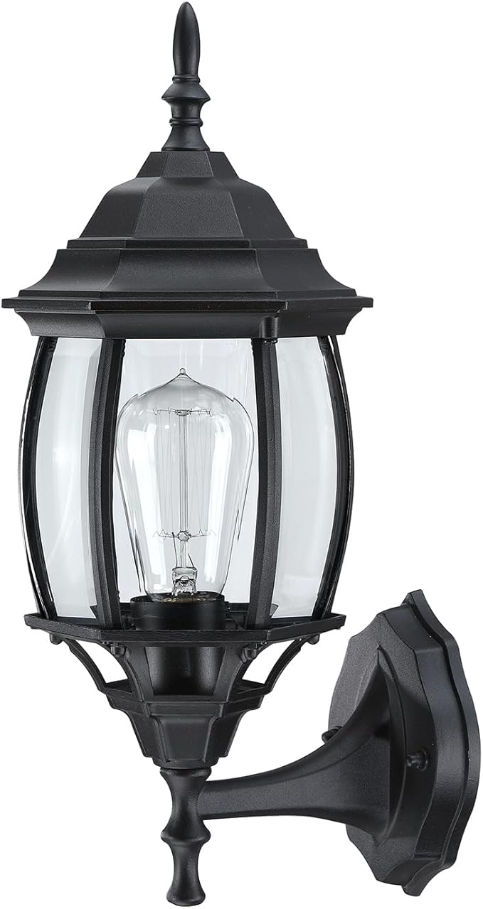 16.8 Inch Outdoor Porch Light - Black Outside Light for House, Metal and Glass Exterior Wall Sconce, Waterproof Wall Mount Outdoor Lantern for Garage,Front Door,Balcony,E26 Base