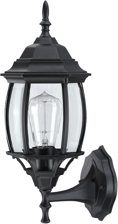 16.8 Inch Outdoor Porch Light - Black Outside Light for House, Metal and Glass Exterior Wall Sconce, Waterproof Wall Mount Outdoor Lantern for Garage,Front Door,Balcony,E26 Base