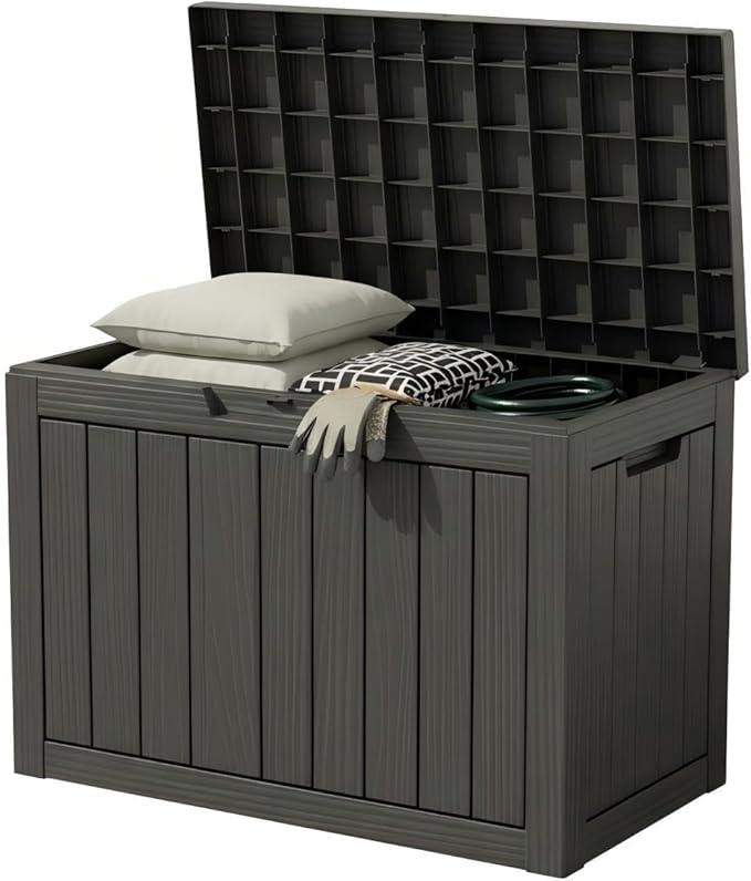 45 Gallon Lockable Deck Box for Indoor & Outdoor Storage, All-Weather Water Resistant Chest for Garage, Toys, Holiday Decor, Patio Cushions & Tools