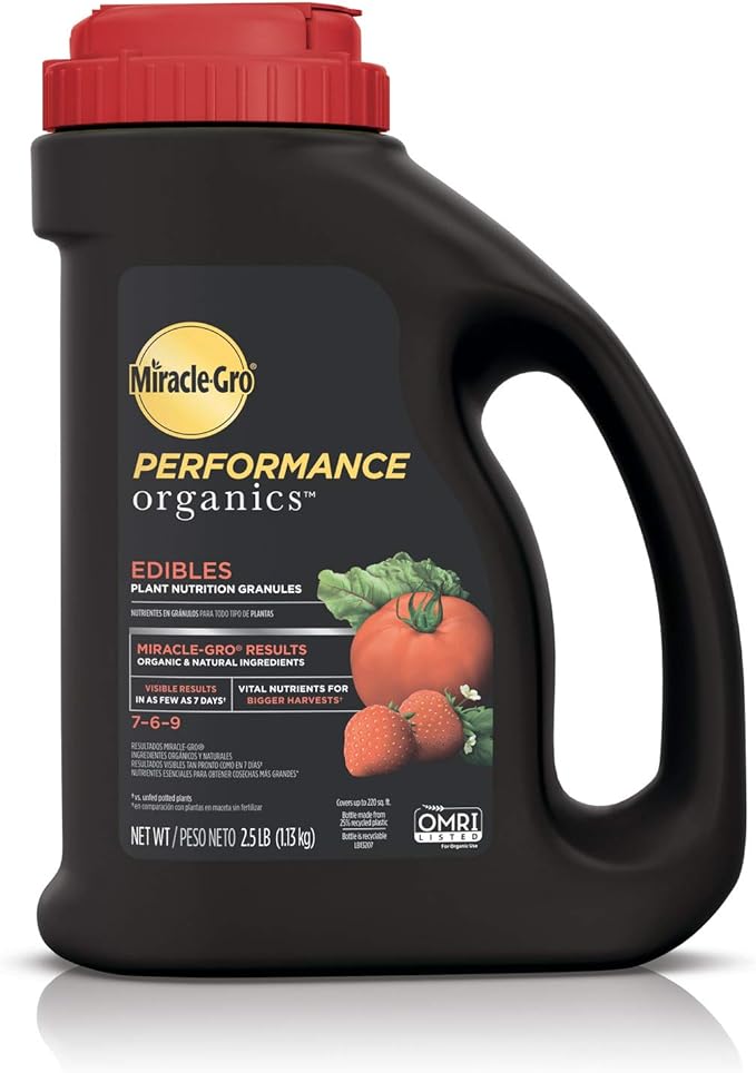 Miracle-Gro Performance Organics Edibles Plant Nutrition Granules - Plant Food with Natural & Organic Ingredients, for Tomatoes, Vegetables, Herbs and Fruits, 2.5 lbs. (Pack of 6)