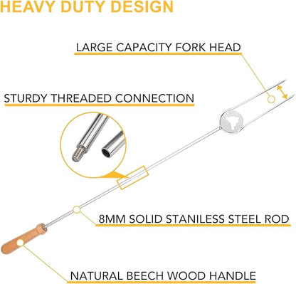 Heavy Duty Roasting Sticks for Hotdogs, Marshmallows and Smores, 32" Long Solid Stainless Steel Skewers for Campfire and Fire Pit, Dishwasher Safe