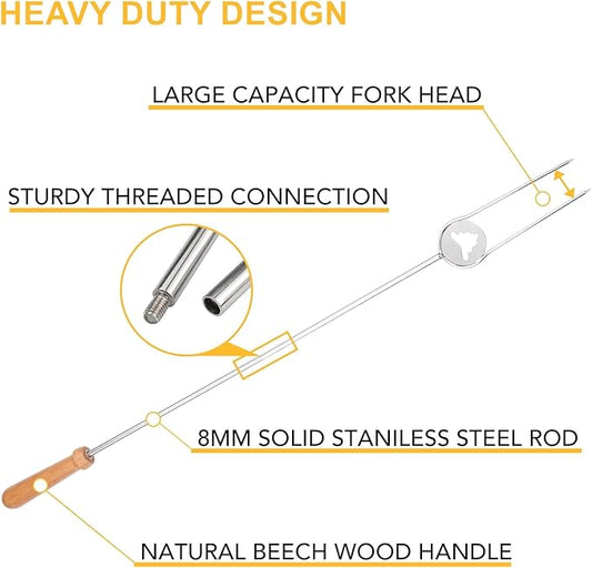 Heavy Duty Roasting Sticks for Hotdogs, Marshmallows and Smores, 32" Long Solid Stainless Steel Skewers for Campfire and Fire Pit, Dishwasher Safe