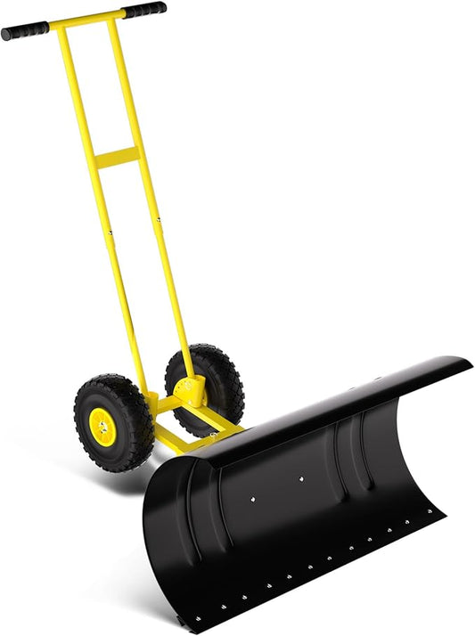 36” Snow Shovel for Driveway,Heavy Duty Wheeled Rolling Shovels 5 Position Angled Blade, Ergonomic Handle & Rubber Wheels for Efficient Snow Removal, Snow Plow for Doorway,Driveway and Sidewalks