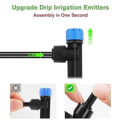 50PCS Drip Irrigation Emitters, Kalolary Adjustable 360 Degree Water Flow Drippers Emitters for 1/4" Drip Irrigation System Tubing, Garden Irrigation Drippers for House Garden Flower beds(Blue)