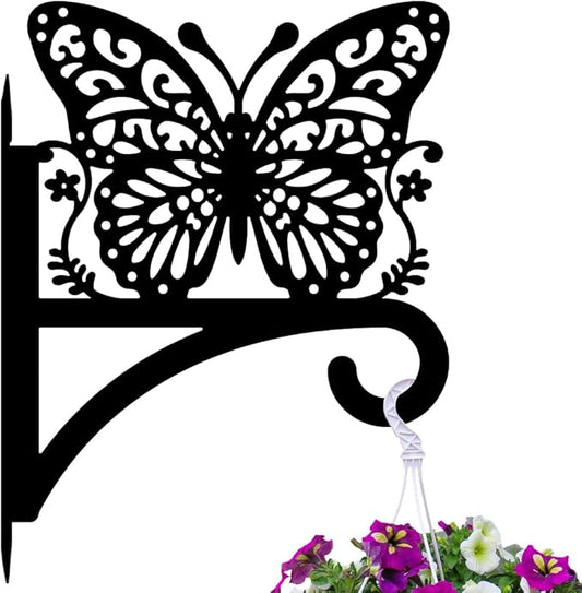 Peacoblue Iron Plant Hangers Hooks for Outdoor Indoor Hanging Plants Flower Fern Pots Lantern Bird Feeder Wind Chimes, 12"x16" Weather Resistant Metal Wall Holder for Porch Garden Farmhouse(Butterfly)