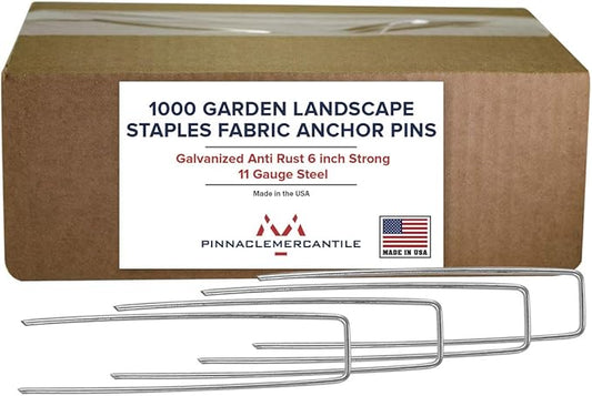 Pinnacle Mercantile USA Made 1000 Pack Garden Landscape Staples Weed Barrier Fabric Stakes Galvanized 6 inch Pins Anti Rust Sod Staple 11 Gauge Steel
