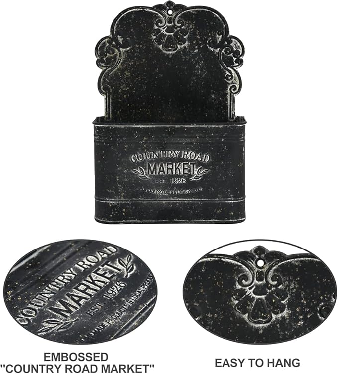 All Chic Black Metal Wall Planter - Outdoor Indoor Hanging Rustic Mount for Farmhouse Decor