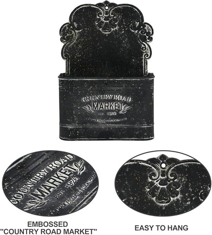 All Chic Black Metal Wall Planter - Outdoor Indoor Hanging Rustic Mount for Farmhouse Decor