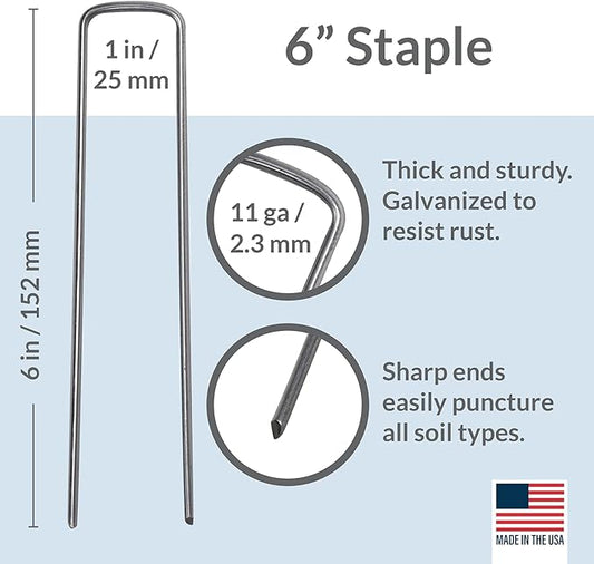 Pinnacle Mercantile USA Made 1000 Pack Garden Landscape Staples Weed Barrier Fabric Stakes Galvanized 6 inch Pins Anti Rust Sod Staple 11 Gauge Steel