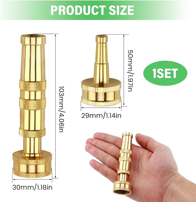 Garden Hose Nozzle with Adjustable Twist, High Pressure Hose Nozzle with Solid Brass, Jet Sweeper Nozzle Water Hose Sprayer Nozzle for Garden