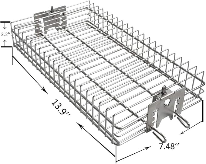 onlyfire 6042 BBQ Stainless Steel Flat Spit Rotisserie Grill Basket for Any Grill, Fits 1/2" Hexagon, 3/8" Hexagon, 3/8" Square&5/16" Square Rotisserie Spit Rods