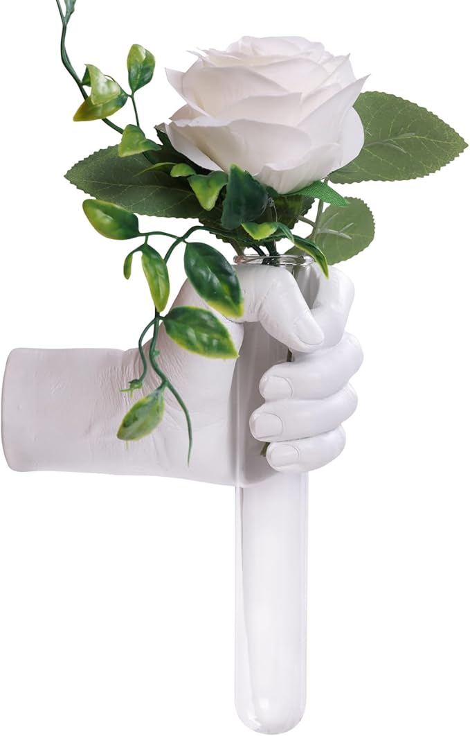 Wall Mounted Hands Vase - White Hand Sculpture, Hanging Wall Vase for Unique Decoration in Living Rooms, Entrance and Room