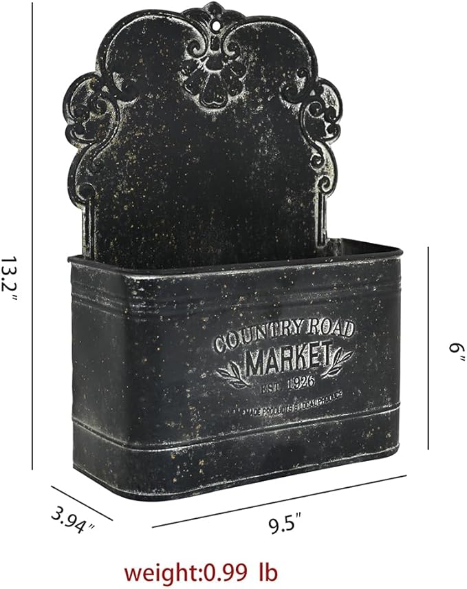 All Chic Set of 2 Metal Hanging Wall Planters Outdoor Indoor Mail Wall Mounted Planter Antique Shabby Chic Wall Decor (Black)