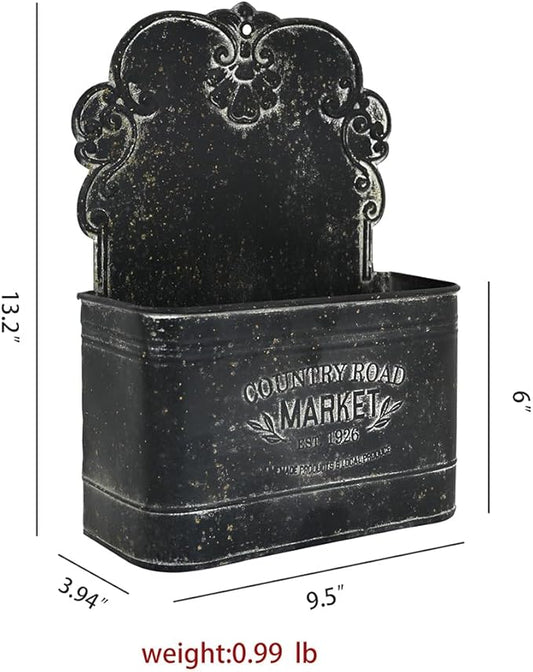 All Chic Set of 2 Metal Hanging Wall Planters Outdoor Indoor Mail Wall Mounted Planter Antique Shabby Chic Wall Decor (Black)