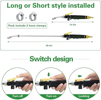 Stainless Steel Sprayer Wand Replacement with 3 Types of Nozzles, Fan Nozzle, 1/4" & 3/8" Brass Barb and 2 Hose Clamps (29 Inch Wand with 3 Nozzles)
