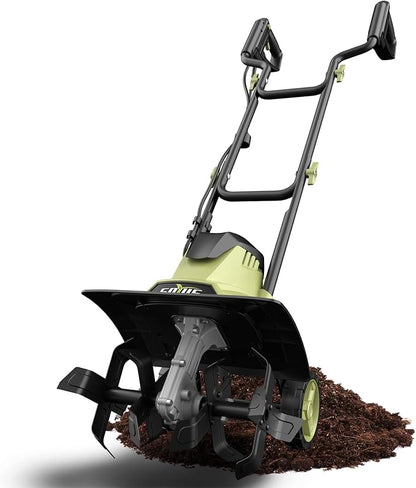 SOYUS 14 Inch Electric Tiller Cultivator 12 Amp Corded Tiller for Gardening, Garden Tiller with Folding Handle, 4 Steel Tines Wheeled Rototiller for Lawn Yard Soil Tilling