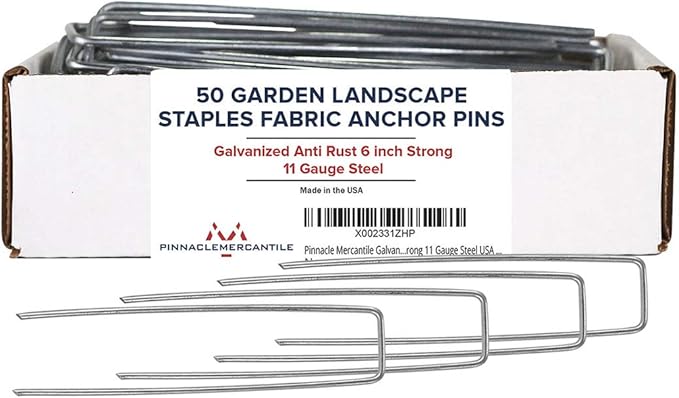 Pinnacle Mercantile USA Made 50 Pack Garden Landscape Staples Weed Barrier Fabric Stakes Galvanized 6 inch Pins Anti Rust Sod Staple 11 Gauge Steel