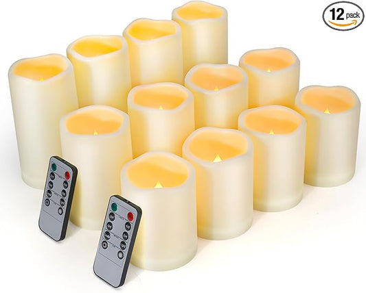 Enido Flameless Candles LED Candles Candles(D: 3" x H: 4" 5" 6") Battery Operated Outdoor Waterpoof Plastic Pack of 12 Pillar