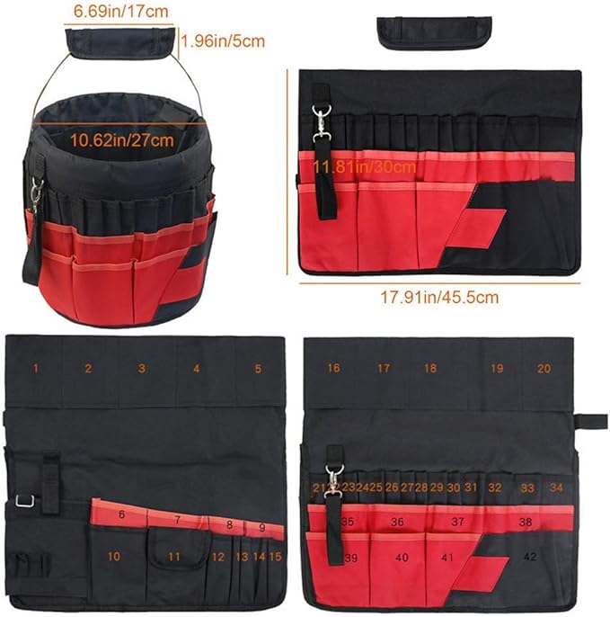 Gardening Tools Organizer 5 Gallon Bucket Boss Storage Management with Handle, Waterproof 42 Pockets Tools Holder Bag Multi-Purpose Trays Organizer, Insert Bucket for Garden Working