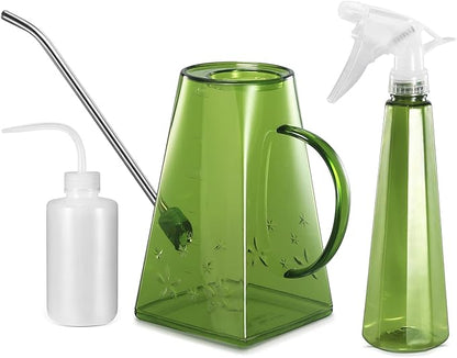 Goowin Indoor Plants Watering Can - Long Spout 47 oz with Bonus 16 oz Spray Bottle & 8.5 oz Squeeze Bottle, Green