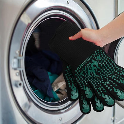 Comsmart BBQ Gloves, 1472°F Heat Resistant Grilling Gloves Silicone Non-Slip Oven Gloves Long Kitchen Gloves for Barbecue, Cooking, Baking, Short, Green