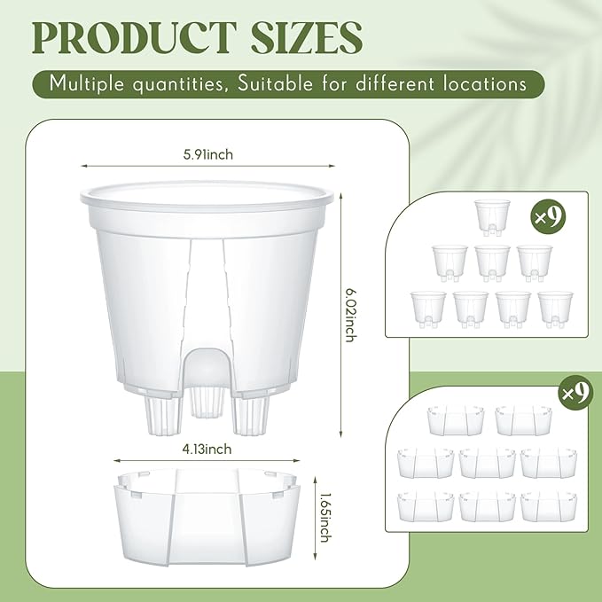 9 Pcs Self Watering Pots for Indoor Plants with Deep Reservoir and High Drainage Holes for Outdoor Plants and Flowers, Bare Root Planter (5.91'',Clear)
