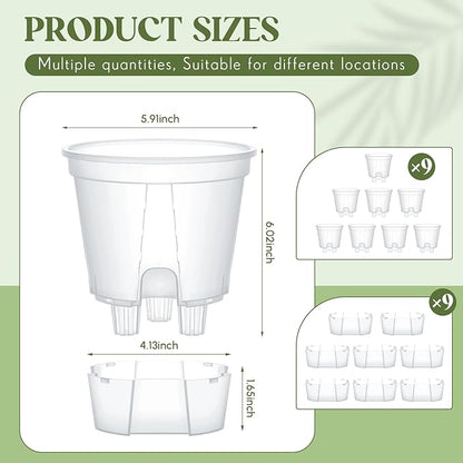 9 Pcs Self Watering Pots for Indoor Plants with Deep Reservoir and High Drainage Holes for Outdoor Plants and Flowers, Bare Root Planter (5.91'',Clear)