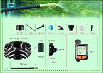 New drip Irrigation kit, Automatic Garden Watering System, Quick Connector and 360-degree Bending Dropper atomizing Copper Nozzle, Garden Plant Lawn Courtyard Watering System. (Timer)
