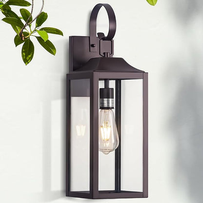 Large Bronze Outdoor Wall Lantern 19", Outside Farmhouse Wall Sconce Light Fixture Oil-Rubbed Bronze, Industrial Wall Mount Light Waterproof, Modern Porch Lighting Exterior Lamp for House