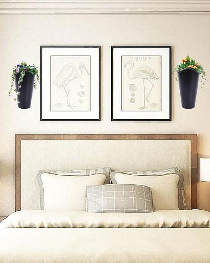 vensovo 12 Inches Galvanized Wall Planters - 2 Packs Metal Tin Vases for Flowers Indoors, Farmhouse Hanging Planter Tall Flower Holder for Country Decor Outdoors, Black