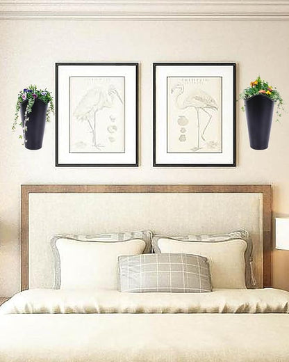 vensovo 12 Inches Galvanized Wall Planters - 2 Packs Metal Tin Vases for Flowers Indoors, Farmhouse Hanging Planter Tall Flower Holder for Country Decor Outdoors, Black