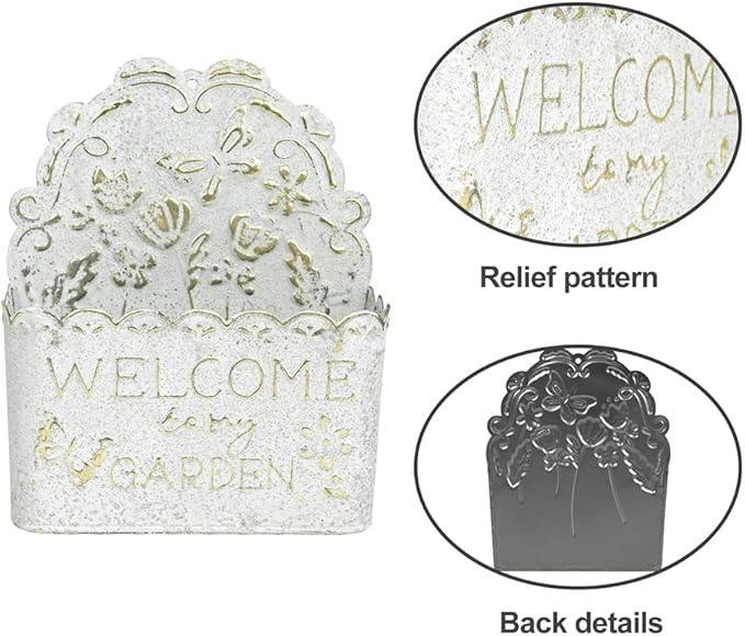 Decorative Hanging Wall Basket Shabby Chic Wall Planter for Indoor Planters Decor White Wall Planter Holder Metal Hanging Planter Wall Mounted Planter for Farmhouse Garden Wall Decor