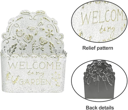 Decorative Hanging Wall Basket Shabby Chic Wall Planter for Indoor Planters Decor White Wall Planter Holder Metal Hanging Planter Wall Mounted Planter for Farmhouse Garden Wall Decor