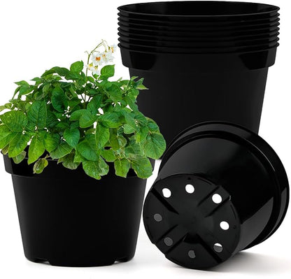 BTPLASTIK 8 Inch Plastic Plant Pots, 15 Pack Sturdy Nursery Pot with Drainage Holes, Flower Planter Pots for Indoor Outdoor, Garden Containers Sets for Vegetable Herbs Flowers, Black