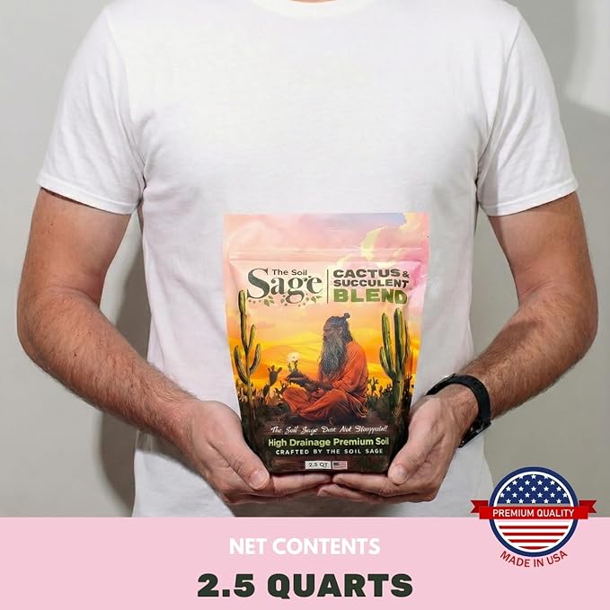 Soil Sage Cactus & Succulent Potting Mix 2.5Qt - Premium Fast Draining Soil for Indoor Plants and Aloe Vera - High Drainage Blend for Healthy Roots and Growth - Made in USA (Cactus / 2.5 QT)