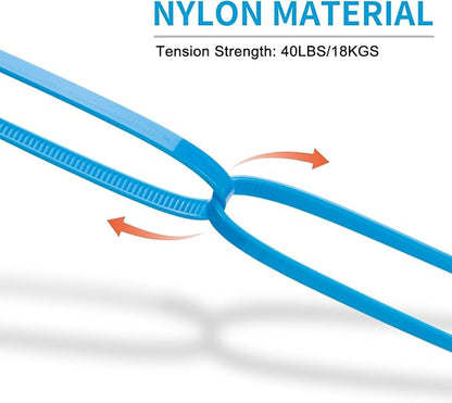 14 Inch Zip Ties Blue 1000 PCS, 40 Lbs- Heavy Duty Tensile Strength, Nylon PA66 UV Resistant Cable Ties for Indoor and Outdoor Use - Ideal for object bundling and fastening