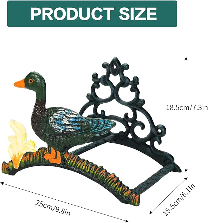 Sungmor Heavy Duty Cast Iron Garden Hose Holder | Water Hose Hanger Wall Mounted | Decorative Indoor Outdoor Hose Rack Reel | 50FT 75FT 100FT Water Hose Bulter Storage | Lovely Duck Metal Hose Stand