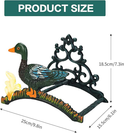 Sungmor Heavy Duty Cast Iron Garden Hose Holder | Water Hose Hanger Wall Mounted | Decorative Indoor Outdoor Hose Rack Reel | 50FT 75FT 100FT Water Hose Bulter Storage | Lovely Duck Metal Hose Stand
