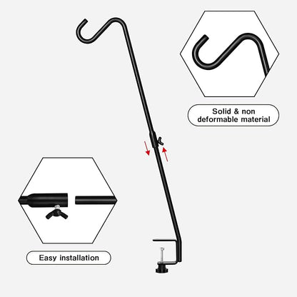 FEED GARDEN 2 Pack 29 Inch Adjustable Deck Hook,Solid Steel Deck Hangers for Bird Feeders,Lanterns, Flower Basket and Suet Baskets with Clamp,Black