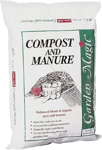 Michigan Peat 8-Pack Compost and Manure Blend, Garden Magic Mix w/Odor-Free Blend, 40 Lbs - Outdoor Lawn and Gardening Mixture with Nutrients and Minerals for Soil Potting and Planting