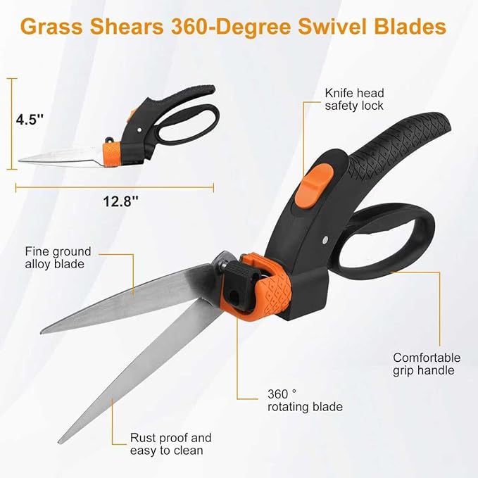Heavy-Duty Lopper, 360° Rotating Grass Shears & Retractable Pruning Saw | Complete Branch Cutting & Lawn Care Kit,3PCS