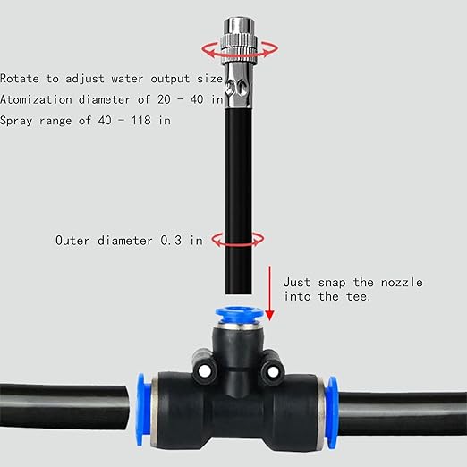 8mm Tee Sprinklers for Yard 10-Pack with Adjustable Micro Mist and Irrigation Cooling for Garden Irrigation, Machine Tool Cooling and More (8")