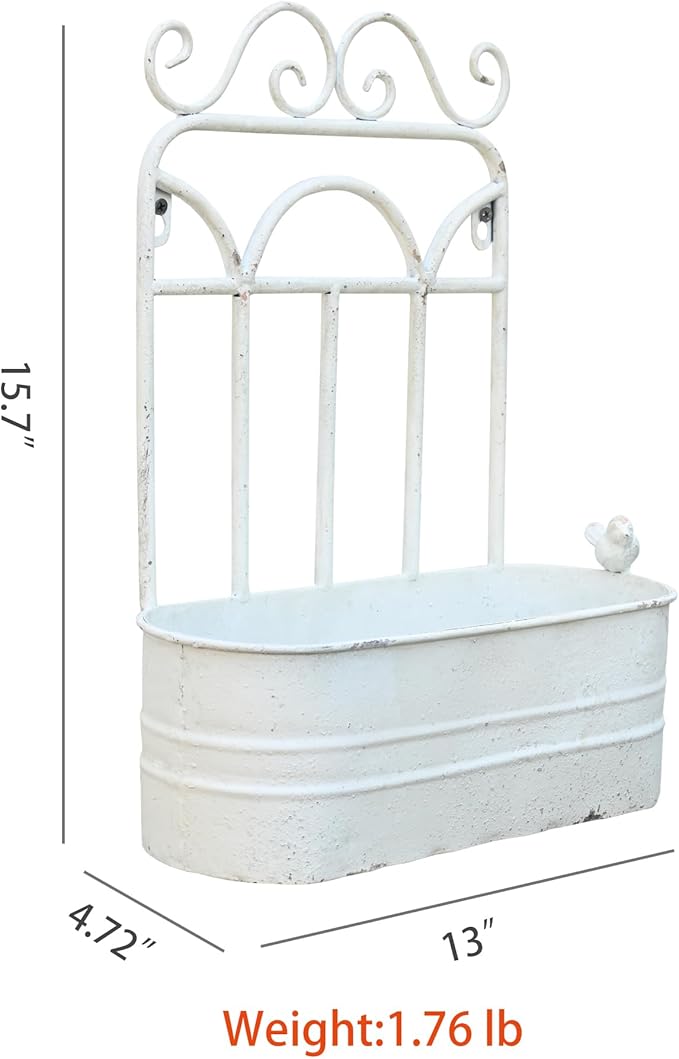 Rustic Metal Wall Planter Country Garden Wall Hanging Mount Vase Pocket Outdoor Vintage Hanging Pot Farmhouse Wall Decor for Plants Flowers (White)