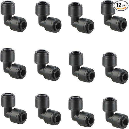 12 Pack 1/4 Inch Drip Irrigation Elbow Fitting, 90 Degree Quick Connect Corner Connector for 1/4" Tubing, Leak-Proof & Easy Install for Garden, Farm, Greenhouse Systems
