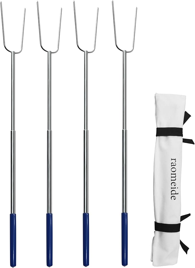 32" Heavy Duty Hot Dog Roasting Sticks for Campfire, Smores Sticks for Fire Pit Long, Marshmallows Skewers (4 Pack)